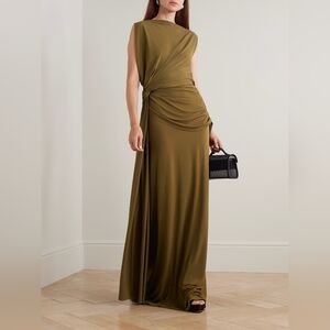 ALEX PERRY Draped gathered stretch recycled crepe-jersey gown Size XS